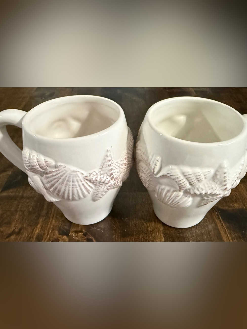 Coastal Home, Set Of 2 Embossed Seashell Mugs